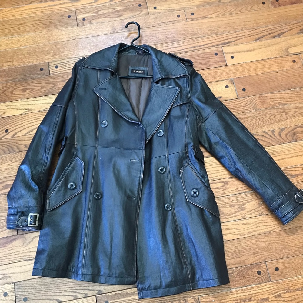 Leather double breasted car coat
